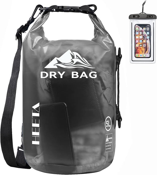 HEETA Dry Bag Waterproof for Women Men, 5L/10L/20L/30L/40L Roll Top Lightweight Dry Storage Bag Backpack with Phone Case for Travel, Swimming, Boating, Kayaking, Camping & Beach, 11 Transparent Colors