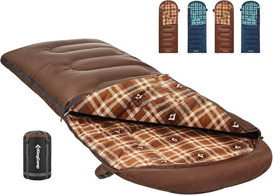 KingCamp Sleeping Bag for Adults, Cold Weather & Warm XL Big and Tall Flannel Sleeping Bags with Compression Sack Portable Waterproof Essentials Gear Accessories for Outdoor Camping