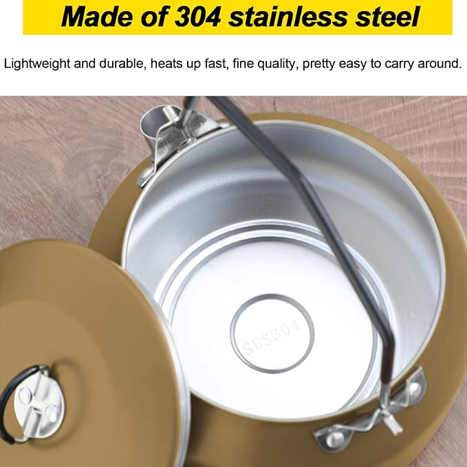 Camping Kettle Outdoor Campfire Camp Kettle, 1L Stainless Steel Camp Tea Coffee Pot, Portable Lightweight Teapot Fast Heating Boiling Water, Ideal for Hiking Picnic Travel, Brown