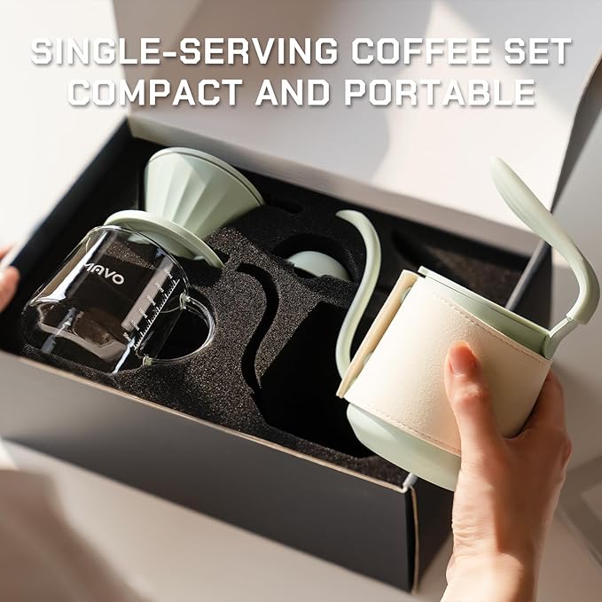 Pour Over Coffee Maker Set, Pour Over Kettle, Coffee Dripper, Glass Coffee Server with Scale, Stainless Steel Filter (Orange)