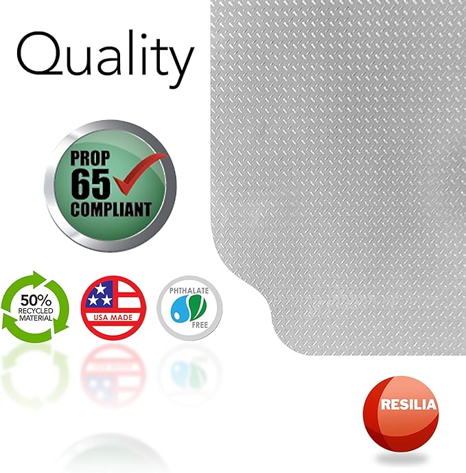 RESILIA Large Under Grill Mat – Heavy Duty, Reusable Outdoor Floor Protector Mats for Deck, Patio, & Garage – 72 Inch x 48 Inch with 12 Inch Splatter Protection Lip, Silver Diamond Plate