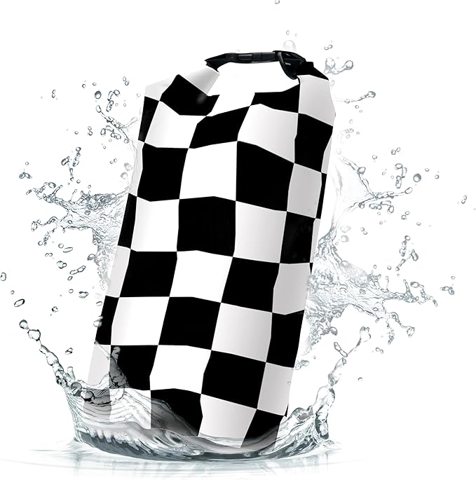 Waterproof Dry Bag,Roll Top Black and White Checkered Flag Small Waterproof Backpack 5L/10L/20L Floating and Lightweight Bags for Kayaking, Boating, Fishing, Swimming and Camping