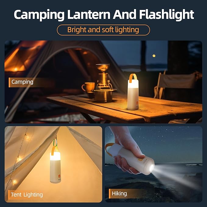 Dawnrise LED Camping Lantern, Up to 350 Hours Rechargeable Camping Light, 4 Modes Outdoor Flashlight Lantern with Red Light, Water Resistant Portable Tent Light for Emergency,Hiking,Hurricane (2PK)