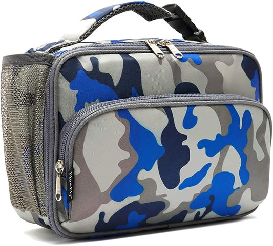 FlowFly Kids Lunch box Insulated Soft Bag Mini Cooler Back to School Thermal Meal Tote Kit for Girls, Boys,Blue Camo