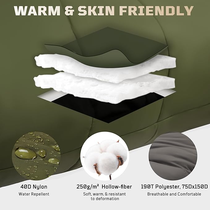 Sleeping Bag for Adults, Warm Weather Camping Mummy Sleeping Bags (25-36℉) with Adjustable Hood, Phone Pocket & Compression Sack for Hiking Travel Hunting
