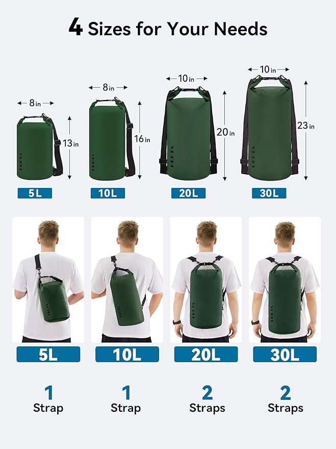 HEETA Waterproof Dry Bag for Women Men(Upgraded Version) 5L/10L/20L/30L/40L Roll Top Lightweight Dry Storage Bag Backpack with Emergency Whistle for Travel, Swimming, Boating, Kayaking, Camping, Beach
