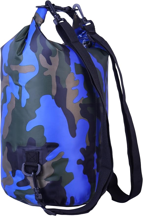 Waterproof Dry Bag Combo 5-30L Roll Top Dry Storage Bag Backpack for Kayaking Boating Beach Camping Travel Fishing, w/Phone Case & Collapsible Water Bottle & Sunglasses & Ear Band,Blue 15L