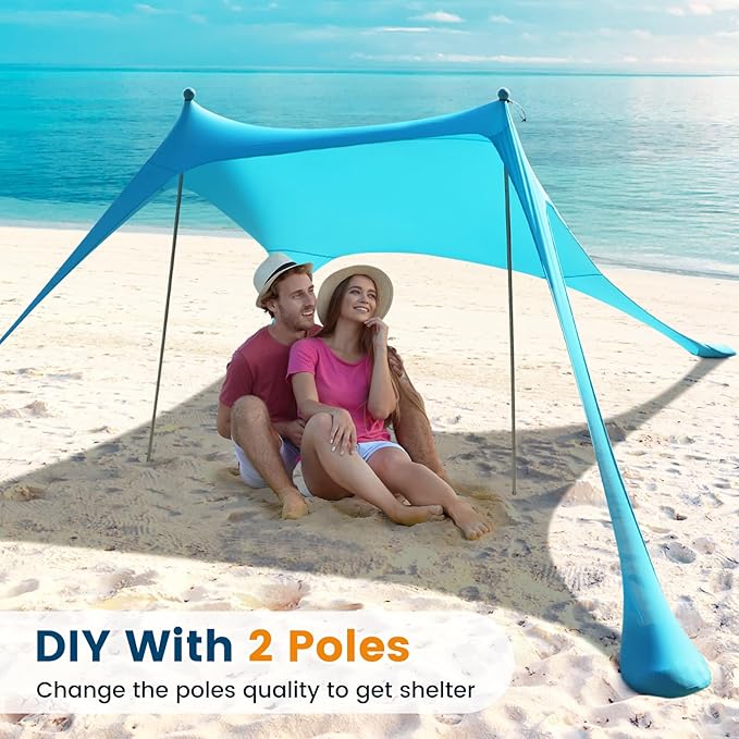 Beach Tent Sun Shelter - 10 x 10 Ft Beach Canopy UPF50+ UV Protection with Sandbags, Poles, Grond Pegs and Anti-Wind Ropes for Camping, Fishing, Backyard and Picnics