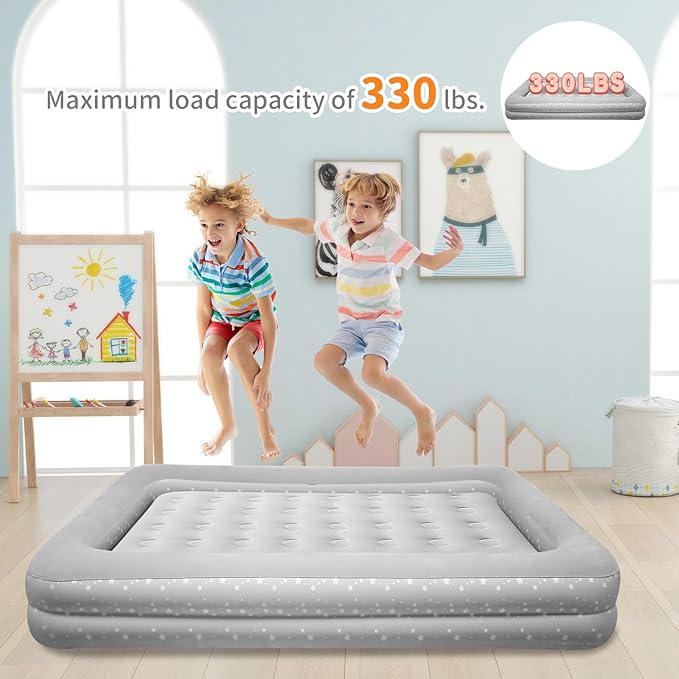 Air Mattress for Kids 4-7 Year Old:Toddler Travel Bed with Sides, Portable Children's Inflatable Beds with Smooth Plush Surfaces for Travel, Hotels, Camping and Grandparents' Homes Gary