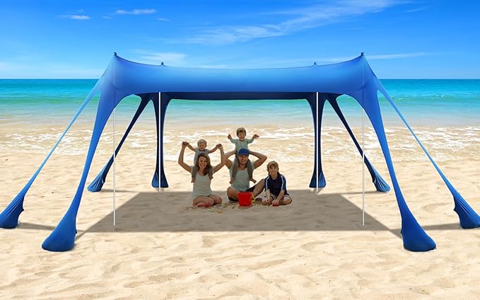 Beach Tent, UPF50+ Protection Sun Shade Canopy with 8 Sand Bags, Sturdy and Durable,Easy to Install, Outdoor Beach Tent Sun shelter for Camping Trips, Backyard，Picnic (9.8 x 9.8 Ft, Dark Blue)