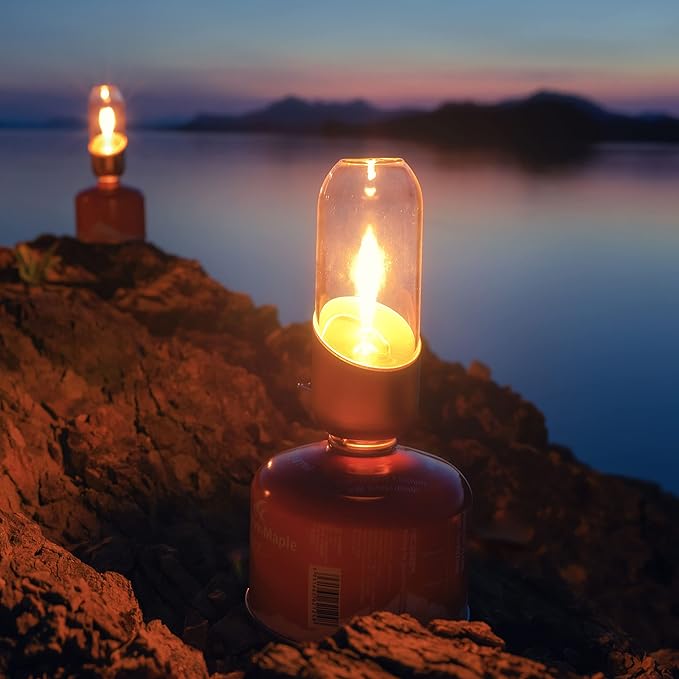 Fire Maple Orange Camping Light, Propane Lamp，Gas Lantern, Glass Lampshade & Windproof, NO Mantles Needed, Brightness Adjustable, Heating, Camping Atmosphere &Bright Flames