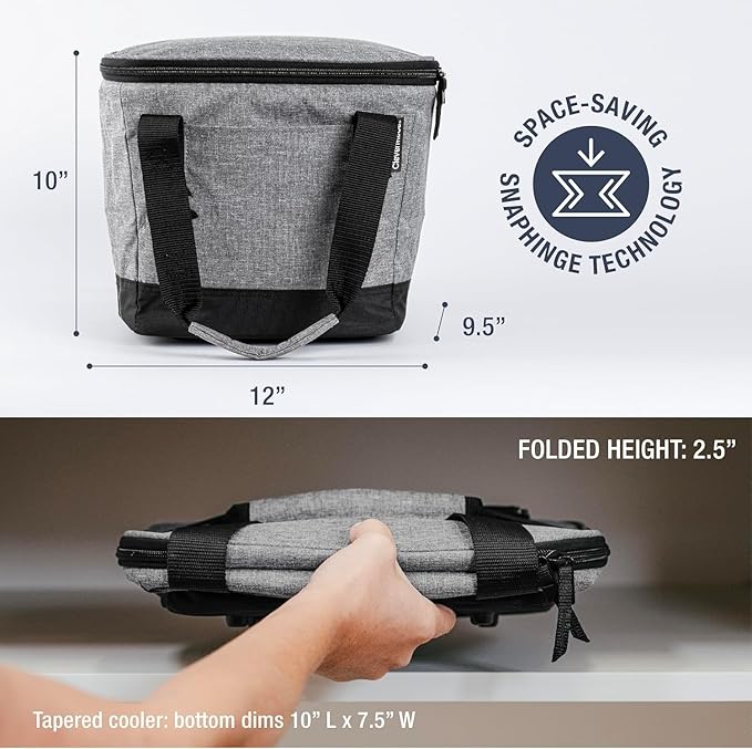 CleverMade Tahoe Collapsible Insulated Cooler Bag – 18 Can Leakproof Soft Cooler for Beach, Travel, Car – Bottle Opener – Cool Gray/Midnight