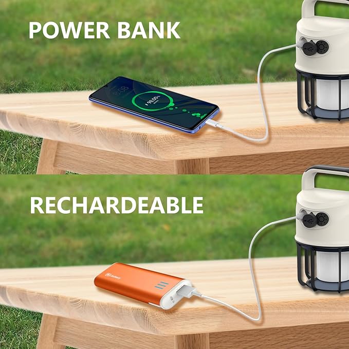 LED Camping Lantern Rechargeable, Portable LED Battery Powered Camping Light, Waterproof Tent Light with 6 Light Modes, 2400mAh Power Bank Lantern Flashlight for Hiking, Hurricane Emergency