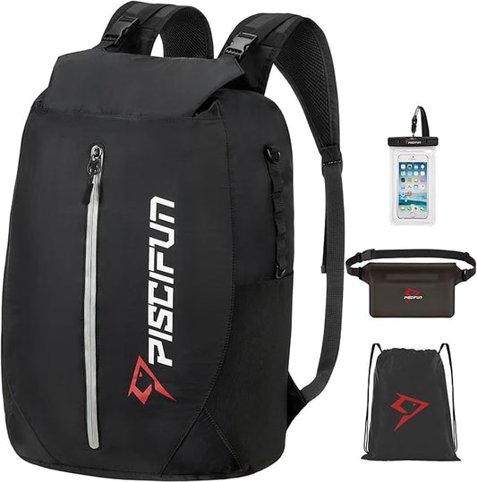 Piscifun Dry Bag Waterproof, Lightweight Dry Backpack with Waist Pouch and Phone Case for Kayaking, Boating 10L 20L 30L