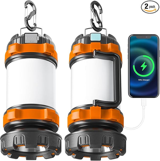 Camping Lantern Rechargeable , Alpswolf Camping Flashlight 4000 Capacity Power Bank,6 Modes, IPX4 Waterproof, Led Lantern Camping, Hiking, Outdoor Recreations Orange 2 Pack