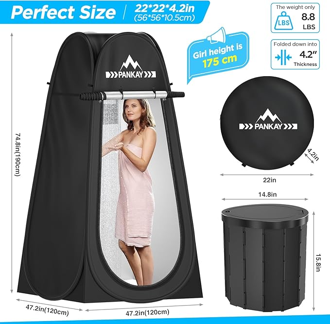 PANKAY Portable Toilet with Pop up Privacy Tent, X Large Camping Toilet Portable Potty for Adults, Outdoor Shower Tent Changing Room, Instant Pop Up, Washable Foldable Camp Toilet Kit with Carry Bag