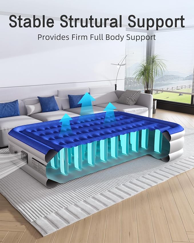 Queen Air Mattress with Built in Pump Luxurious Comfort 16" Raised Inflatable Mattress Queen Airbed Blow Up Mattress for Home Guests 80"*60"*16" Air Bed 3 Mins Fast Inflate/Deflate 660 lbs Max