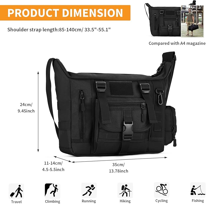 HUNTVP Tactical Messenger Bag Shoulder Bag Cross Body Bag Belt Sling Bags Laptop For Working Cycling Hunting Camping