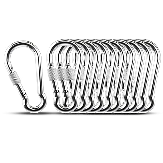 KINLINK 10 Pack Screw Locking Carabiner, 3.15 inch Heavy Duty Carabiner Clips, 304 Stainless Steel Small Caribeener Clips, Caribiniers for Outdoor Camping, Swing, Hammock, Hiking, Quick Link