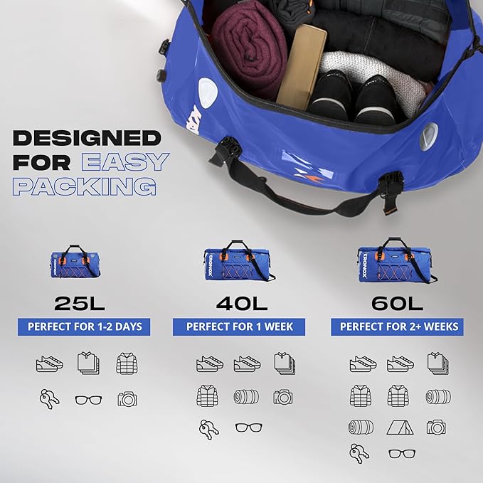 KRONOX Waterproof Duffel Bag Large - Heavy-Duty Drybag Waterproof Bags for Boating. Ideal as a Boat Bag, Camping Duffle Bag and Waterproof Luggage