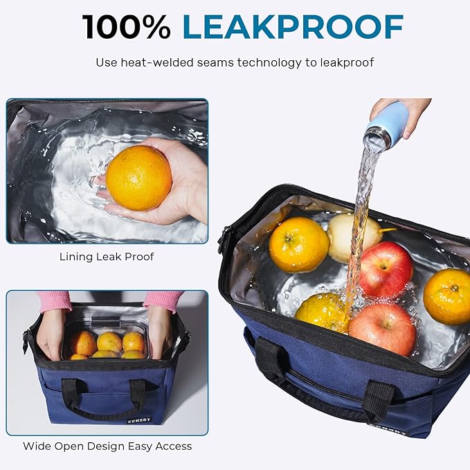 ECHSRT Large Insulated Lunch Bag for Women Men Leakproof Cooler Lunch Tote Bags for Work Travel Adult Thermal Lunchbox for Office -10L Blue
