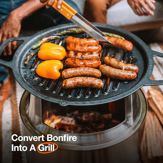 Solo Stove Bonfire Grill Top and Hub, Cast Iron Cooktop with Stainless steel Hub for 8” Elevation, Addition for Bonfire Fire Pit, Weight: 20 lbs, Diameter: 17.5"