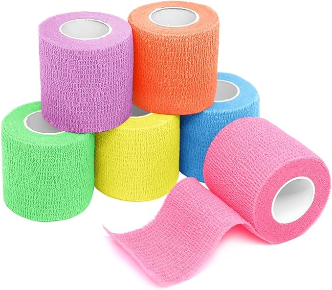 FriCARE Self Adhesive Bandage Wrap, Medical Tape in First Aid Kit, Cohesive Bandages for Wounds Sport Vet, FSA/HSA Eligible, 2 Inches X 5 Yards 6 Rolls, Fluorescent Color
