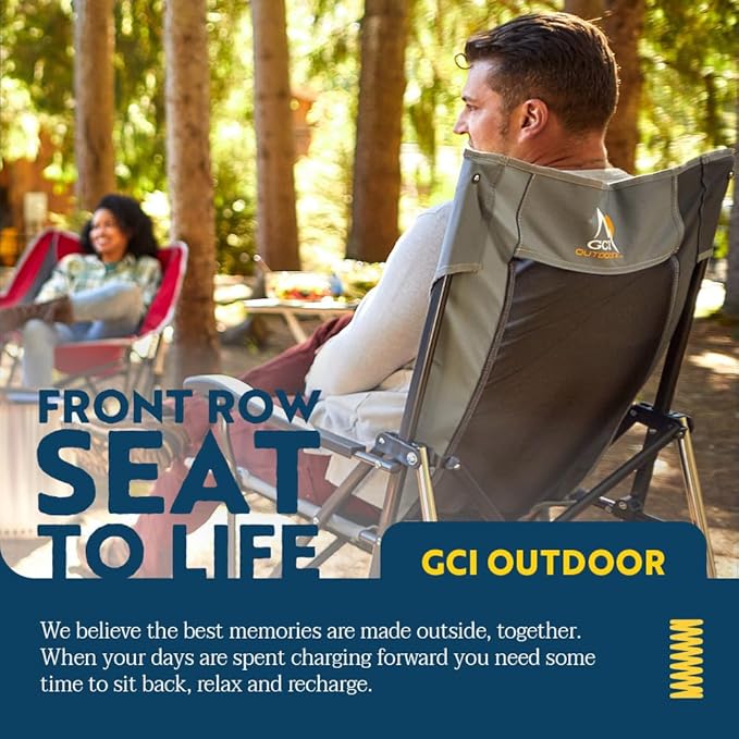 GCI OUTDOOR Roadtrip Rocker Camping Chair | Portable, Folding Rocking Chair with Solid, Durable Armrests, Drink Holder & Comfortable Extended Backrest — Hunter Green