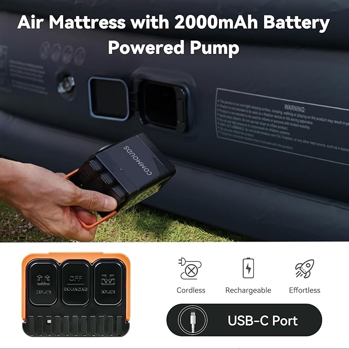 COMMOUDS Twin Air Mattress with Built-in Battery Powered Removable Pump, 18" High Inflatable Mattress, Portable Blow up Mattress, Air Bed for Camping, Home and Guest