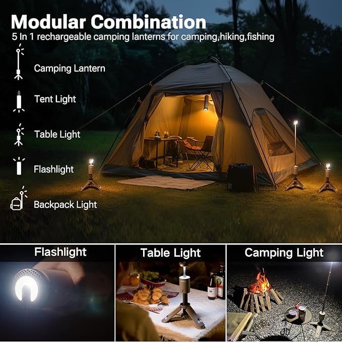 Camping Light Telescopic, Collapsible Magnetic Camping Lantern with 12000mAh Battery, Telescoping IPX6/IPX7 Waterproof Flashlights, Camping Lamp for Emergency, Camping, Hiking (Military Green)