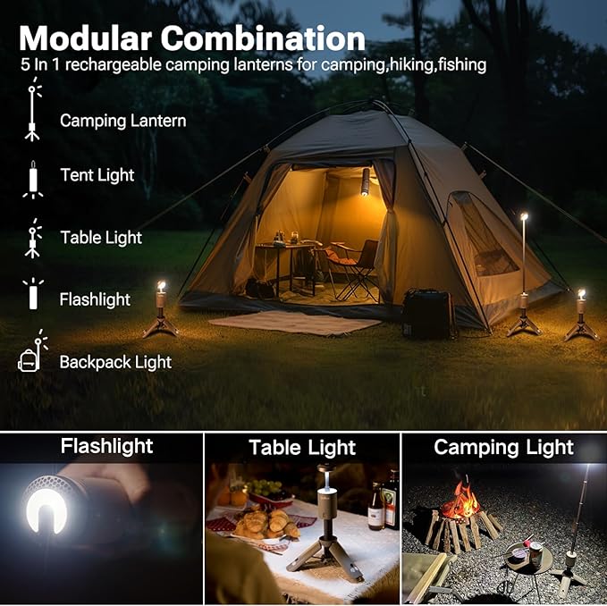 Camping Light Telescopic, Collapsible Magnetic Camping Lantern with 12000mAh Battery, Telescoping IPX6/IPX7 Waterproof Flashlights, Camping Lamp for Emergency, Camping, Hiking (Desert Yellow)