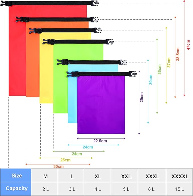 Shappy 12 Pcs Waterproof Dry Bag Set 6 Sizes Lightweight Sacks and Long Adjustable Shoulder Strap Outdoor Water Proof Keep Gear Dry Bag Stuff Sacks for Backpacking, Boating, Hiking, Camping (Bright)