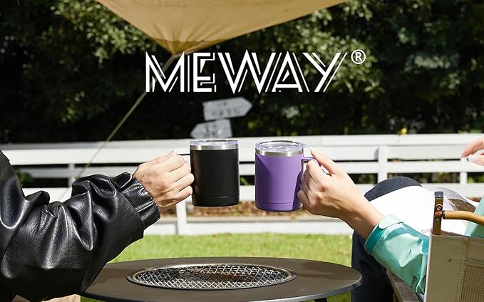 MEWAY 12oz Coffee Mug With Handle 4 Pack Bulk,Stainless Steel Insulated Travel Tumblers With Sliding Lid,Double Wall Vacuum Camping Cup for Hot & Cold Drinks Tea (Black,Set of 4)