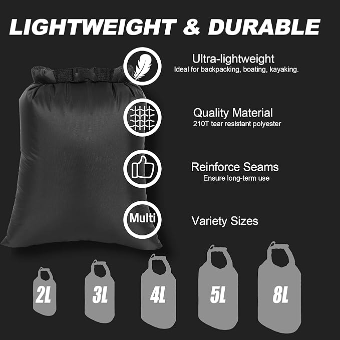 Dry Bags Waterproof Set, 5 Packs Ultralight Waterproof Bags Small Stuff Sack Water Proof Bag Dry Packs, Outdoor Dry Bag Keep Gear Dry for Backpacking Hiking Boating Camping Travel
