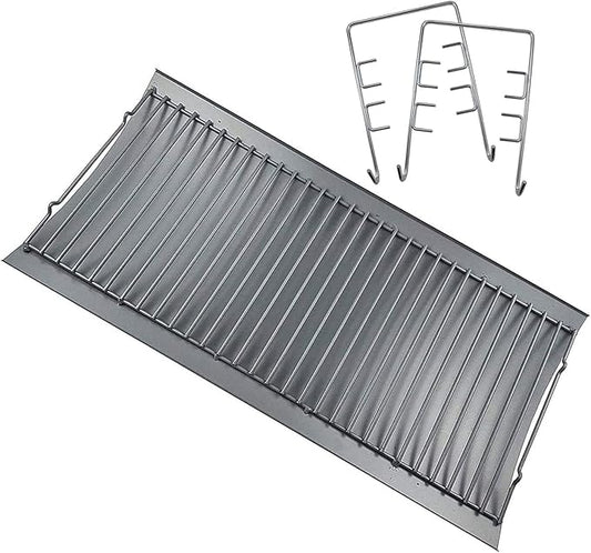 27 Inch Ash Pan Replacement Parts for Char Griller 1224, 1324, 2121, 2222, 2727 and Charbroil Grills, Charcoal Tray with 2pcs Fire Grate Hanger Set