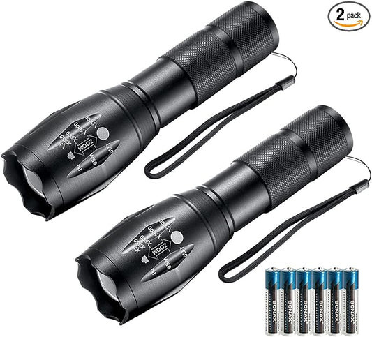 LED Flashlights, 2 Pack Tactical Flashlight High Lumens Lights with 6Pack AAA Batteries Portable Waterproof Zoomable Flashlight with 5 Mode for Camping/Outdoor/Hiking/Gift-Giving/Emergency