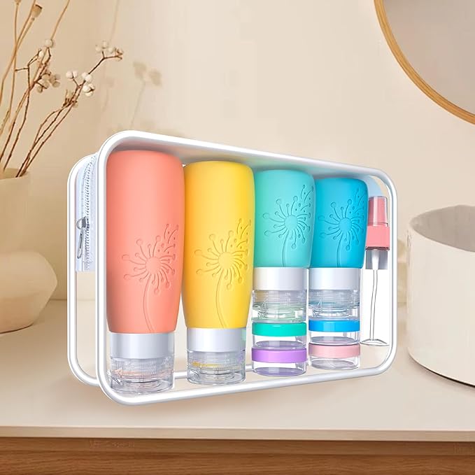 Empty 3 oz Travel Size Bottles Toiletries Containers for Toiletries Liquids，Small Silicone Mini Refillable Leak Proof TSA Approved Travel Bottles for Creams Shampoo and Conditioner Traveling