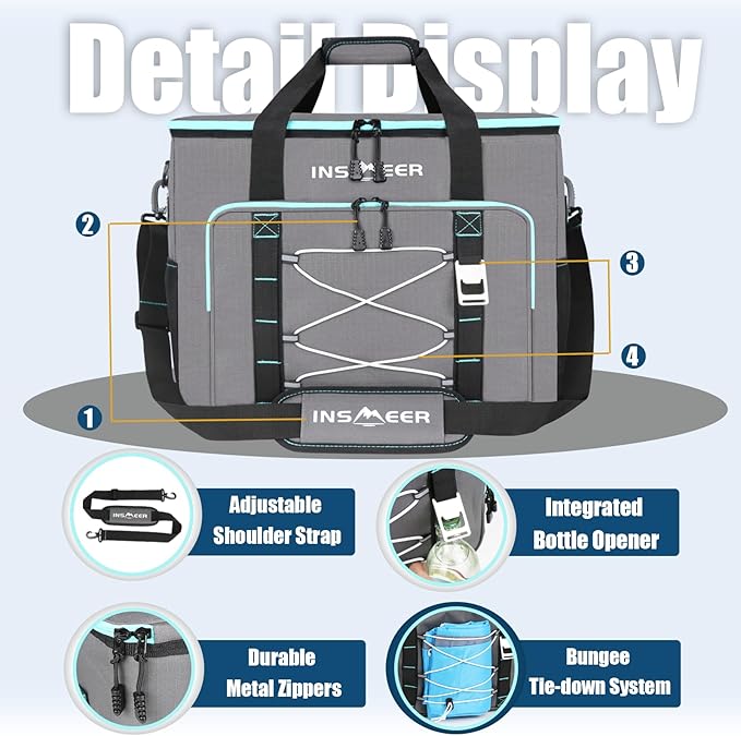 INSMEER Insulated Cooler Bag 90Cans/55L Large Cooler Bag Soft Sided Cooler with Shoulder Strap, Collapsible Coolers, Portable Leakproof Lunch Cooler for Camping/Beach/Food Delivery/Picnic