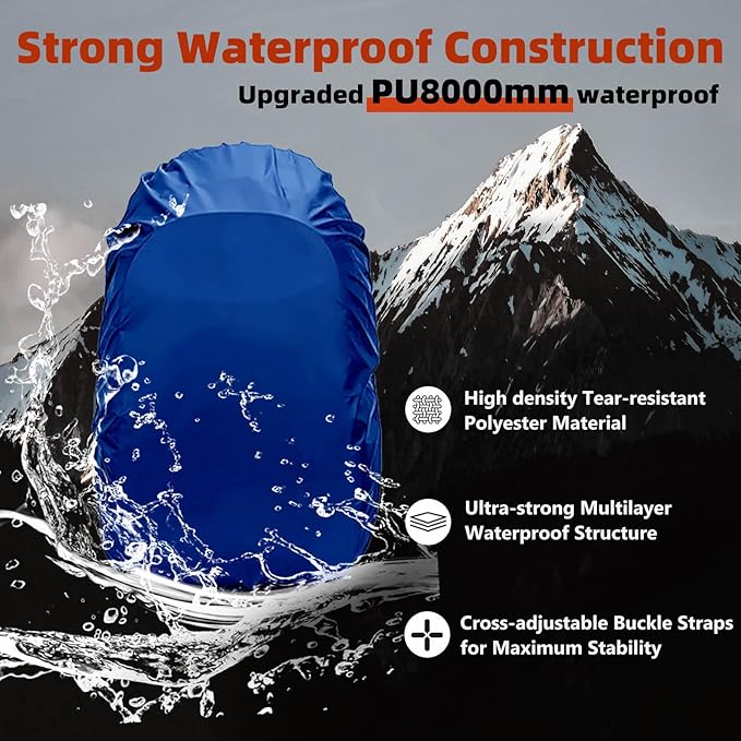 Frelaxy Waterproof Backpack Rain Cover, 8000mm Waterproof Level, Upgraded Ultra-Strong Multilayer Structure, Antislip Cross Buckle Strap, Ultralight Compact Portable, for Hiking, Camping, Traveling