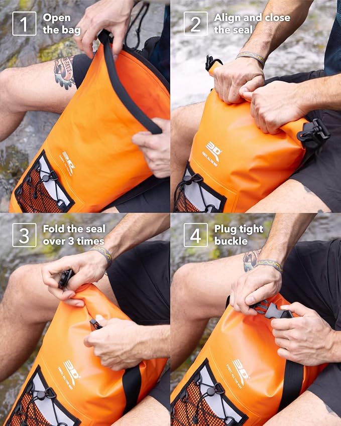 3D MAXpider Roll Top Dry Bag Backpack 30L, Waterproof Lightweight Floating Marine Drybag - Detachable Straps, Mesh Front Pocket - Travel, Hiking, Fishing, Swimming, Boating, Kayaking, Camping (Black)