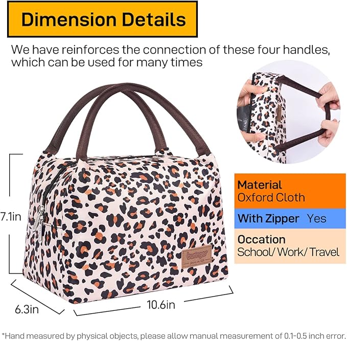 Buringer Insulated Lunch Bag Lunch Box for Women Men Adult Lunch Tote for Work Picnic Travel (Leopard Print)