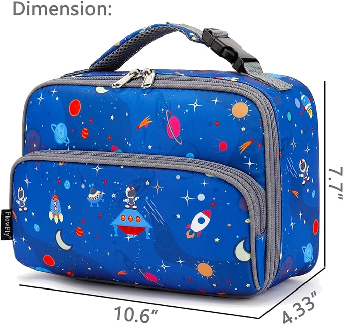 FlowFly Kids Lunch box Insulated Soft Bag Mini Cooler Back to School Thermal Meal Tote Kit for Girls, Boys, Astro&Rocket
