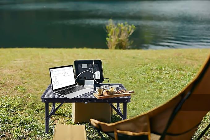 Nice C Table for Grill, Outdoor Table, Camping Table, Outdoor Cooking Table, Picnic Tables, Card Table Adjustable Height, Mesh Bag, Carry Handle (47.3” x 23.7“ x 14.7”/24.2“ Black)