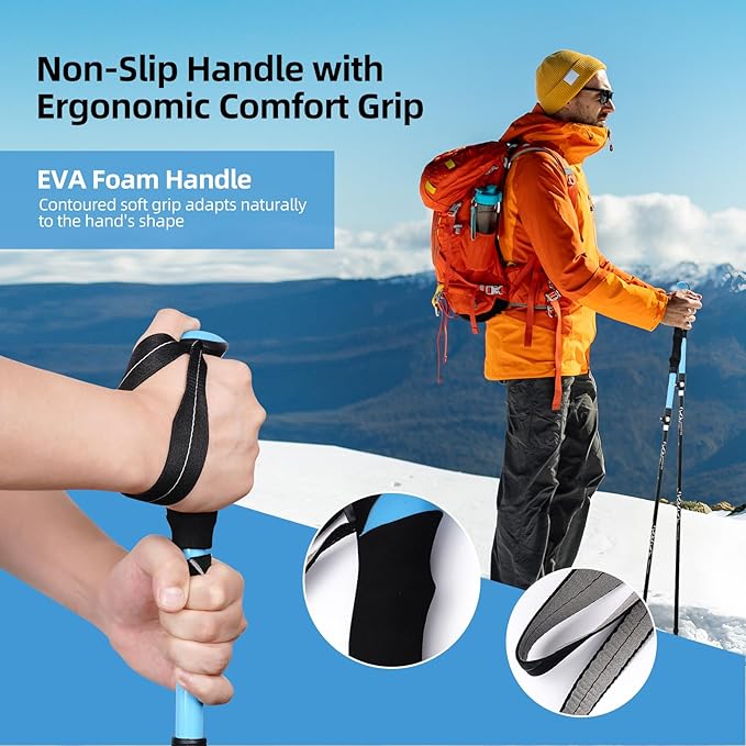 Folding Trekking Poles with an Outdoor Compass, Adjustable Rod Length，Lightweight & Foldable Walking Sticks for City Streets, Snowy Rerrain & Mountain Climbs, Durable Trekking Gear for Men and Women