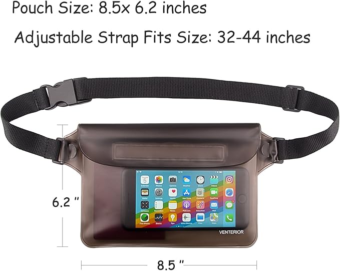 Waterproof Waist Pouch 2-Pack | Beach Accessories Fanny Pack for Swimming Snorkeling Sailing Kayaking Beach Pool Water Parks | Keep Your Phone Wallet Safe and Dry (White & Black)