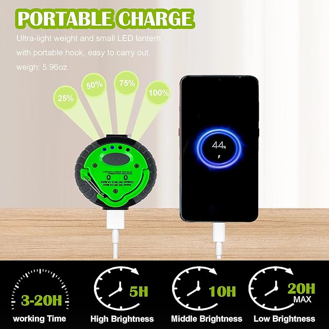 LIT-PaTH LED Camping Lantern, Rechargeable Light with Magnet Base, 2200 mAh, Survival Kit for Emergency, Hurricane, Outage, Medium Green, 2 Pack