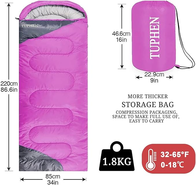 tuphen- Sleeping Bags for Adults Kids Boys Girls Backpacking Hiking Camping Microfiber Liner, Cold Warm Weather 4 Seasons Indoor Outdoor Use, Lightweight & Waterproof