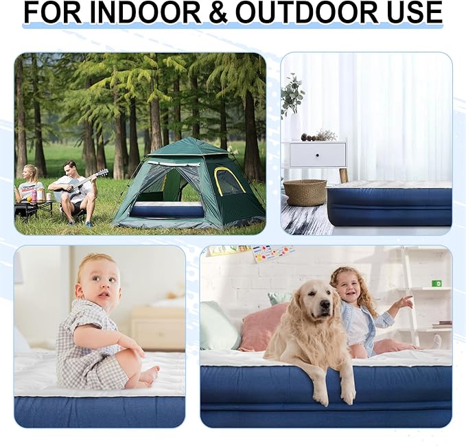 Queen Air Mattress with Built-in Pump | 3-Min Fast Inflation & 600lbs Support | 18" Dutch Velvet Top for Camping, Guest Bed | Portable Inflatable Mattress (Blue)