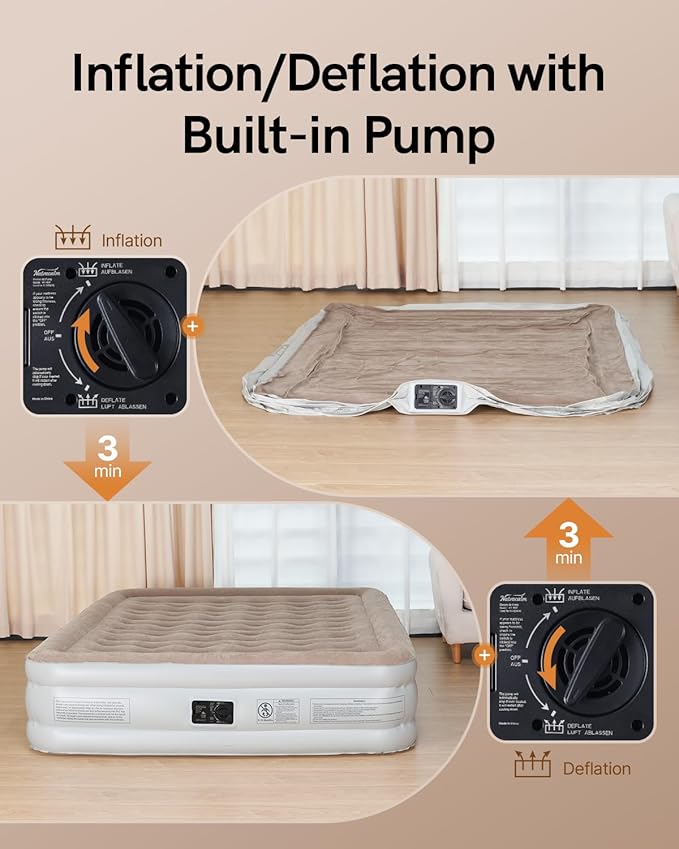 Air Mattress Queen with Built in Pump, Inflatable Mattress, Upgraded Blow up Mattress Queen Size for Home, Guest, Camping, Fast Inflation, Comfort Air Bed, colchon inflable