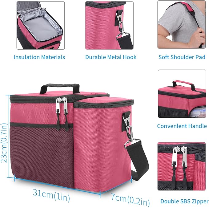 TOP&TOP Insulated Lunch Box and Cooler Bag for Women, Men - 13"L x 7"W x 9"H, 3 Reusable Meal Prep Containers, 2 Ice Packs, Detachable Shoulder Strap, Leakproof and Easy to Clean